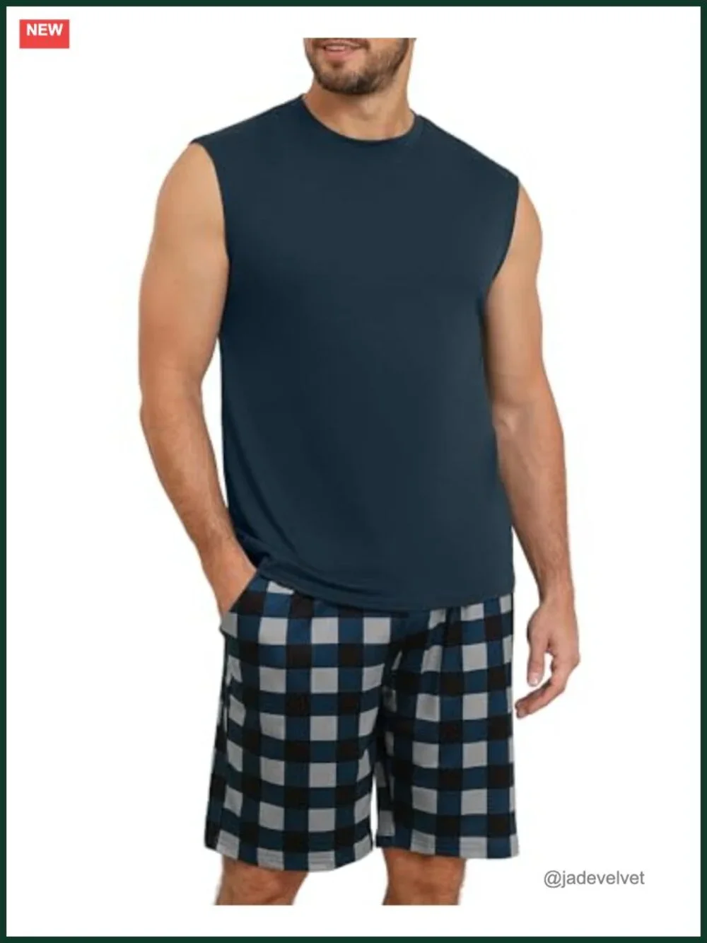 Men's Sleeveless Tank Top and Shorts Pajama Set - Lightweight Polyester Spandex